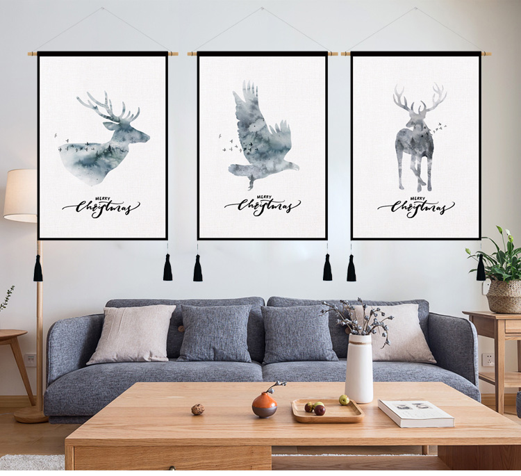 Elk phong cách Trung Quốc treo tranh vải in cotton và vải lanh trang trí phòng ngủ đầu giường phòng khách B & B tấm thảm nền - Tapestry thảm trang trí