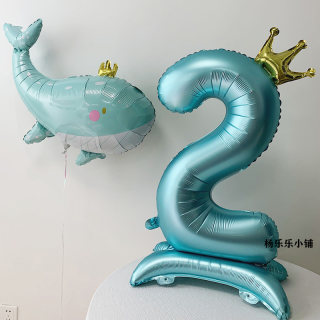 皇冠站立数字气球铝膜蓝色粉色拍照派对用品布置生日气球周岁布置