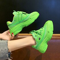 Green thick-soled womens shoes fluorescent green shoes womens tide 2020 Summer new net red mesh breathable thick soles sneakers