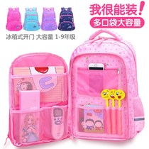 Schoolbag Primary School refrigerator type open door children Girl 1-6 grade backpack large capacity girl light shoulder bag