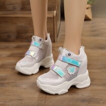 Gun color thick bottom shoes women spring and summer women inside small white shoes 2020 new Joker breathable mesh sneakers tide 8cm thick