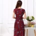 Tada Yixiu Bãi biển dài Lưới căng hoa thoáng khí Váy eo cao mỏng của phụ nữ Kích thước lớn mùa hè Mẹ - Váy eo cao