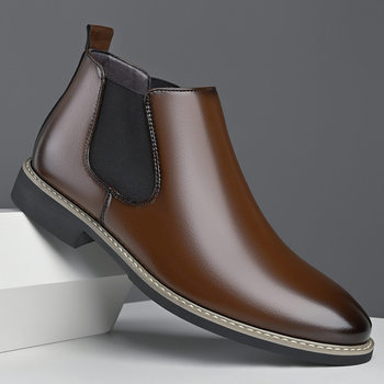 Men's high-end leather chelsea boots with pointed toes