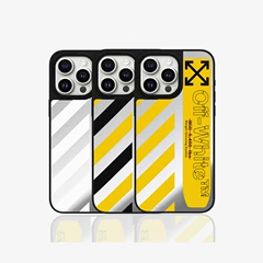 OFF-WHITE case — Trendy Fashionable Off-White Diagonal Stripes iPhone Stand iPhone Case for iPhone 17, 16, 15, 14 and 13