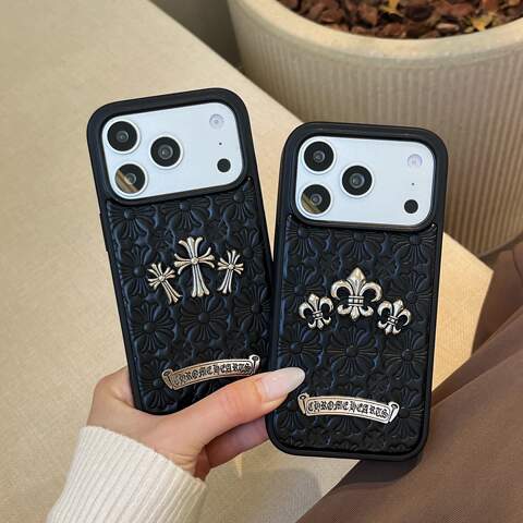 Embossed Floral Silver Cross Leather Gothic Shockproof iPhone Case