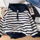 French-Style Boys' Striped Sweatshirt, Spring and Autumn Hooded Shirt, New Loose and Soft Top for Small and Medium-Sized Children, Casual and Versatile