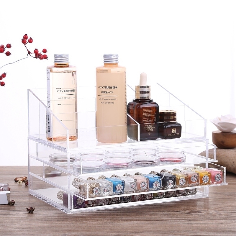 Leju life acrylic 3-layer transparent large cosmetics drawer storage jewelry box-large eye shadow powder box