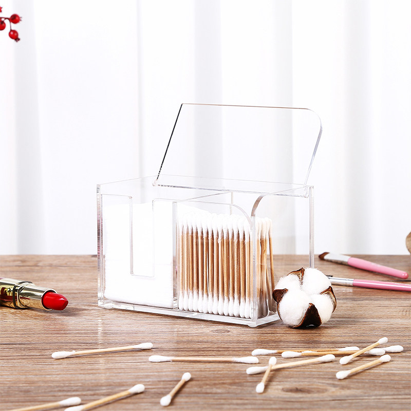 Transparent acrylic Desktop Makeup Cotton Stick Powder Bashing Cosmetic containing box Makeup Cotton Box Covered Makeup Finishing Box