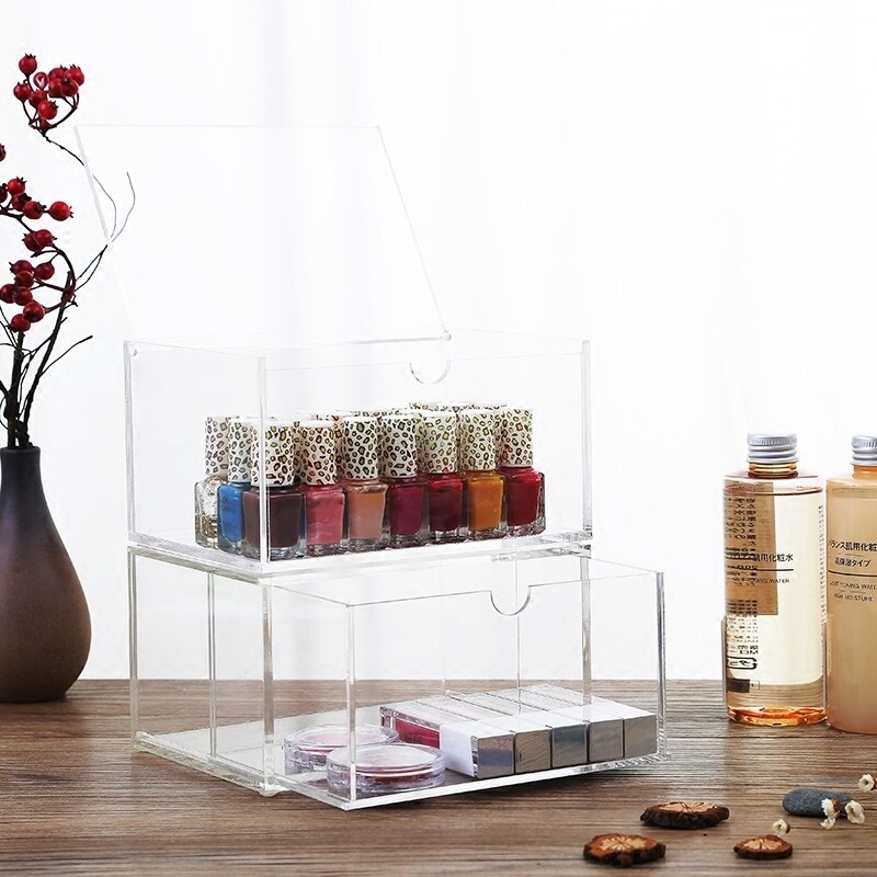 Acrylic transparent clamshell desktop cosmetics storage box Jewelry makeup dust nail oil finishing box can be superimposed