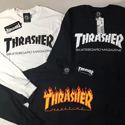 Thrasher basic FLAME letter Logo LONG SLEEVE T-shirt SKATE MAG LONG SLEEVE FLAME
