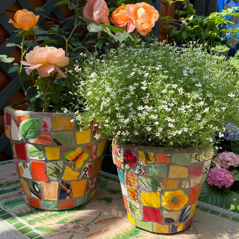 American European-style Artisanal Mosaic Craft Flower Pot Florator Courtyard Balcony windowsill Terrace Decoration Ceramic Red Pottery Basin-Taobao