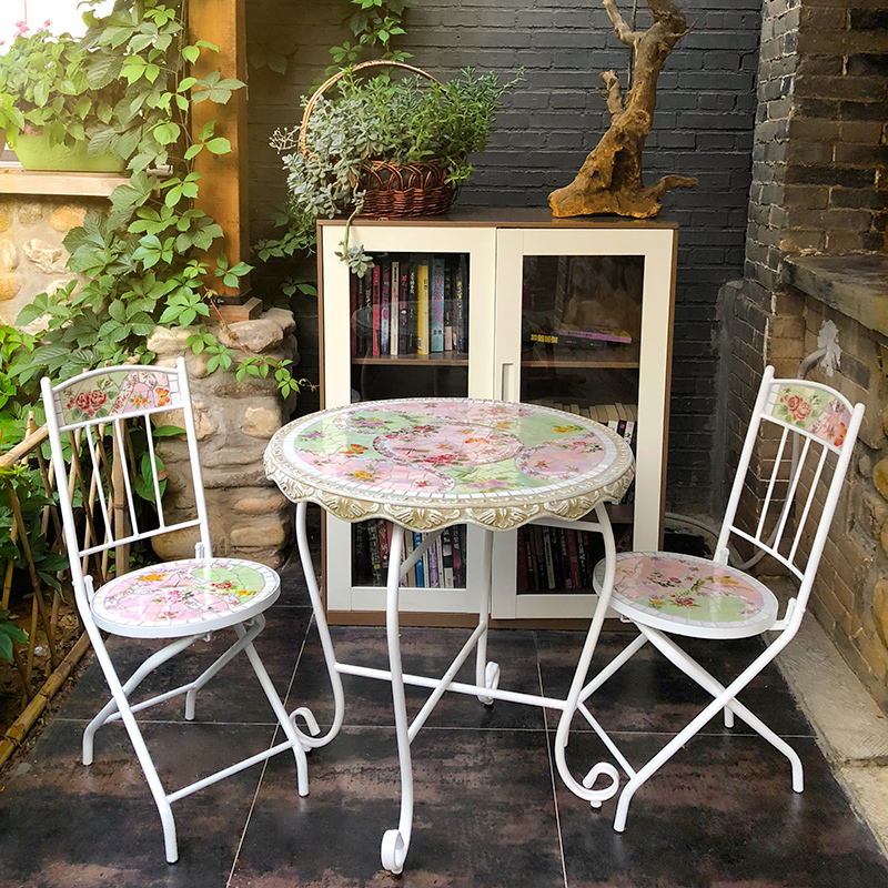 Ceramic Mosaic Outdoor Courtyard European-Style Balcony Sunroom Yard Terrace Leisure Table and Chair Set Three-Piece Set