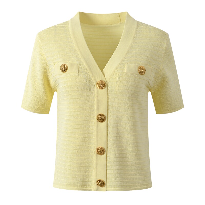 Balmanjina 2026 Summer New Style Small Fragrance-Inspired Elegant and Fashionable Versatile V-Neck Short-Sleeve Knitted Cardigan Top