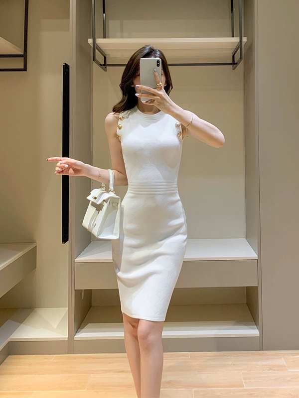 Balmanjina New Style High-End Elegant Socialite Knitted Mid-Length Sleeveless Tight-Fitting Bodycon Dress Balmanjina New Style High-End Elegant Socialite Knitted Mid-Length Sleeveless Tight-Fitting Bodycon Dress