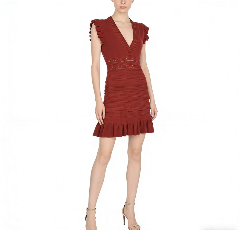 Balmanjina 2026 New Style Chanel-Inspired V-Neck Sleeveless Ruffled Knit Dress Slim Fit Short Dress