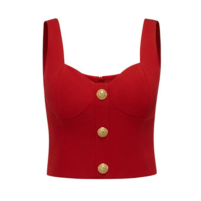Balmain Gina 2025 Summer New Stylish Sexy Red Sleeveless Vest Short Top Corset Pleated Skirt