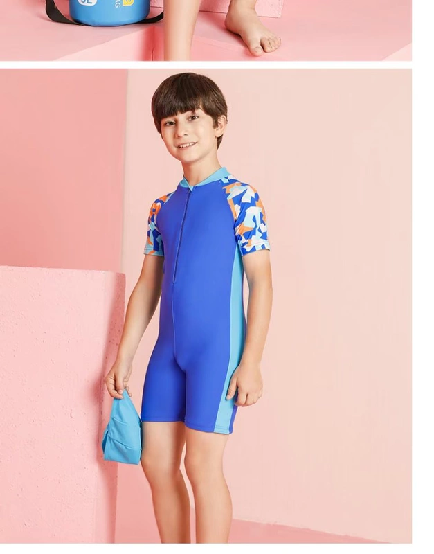 Tóc Anh 2019 cho trẻ em áo tắm một mảnh năm điểm che nắng ngắn tay áo trùm đầu hai mảnh khóa kéo học sinh nam và nữ - Bộ đồ bơi của Kid