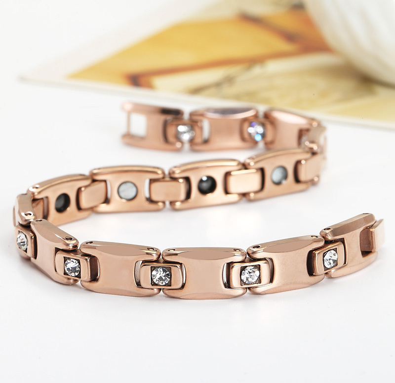 Couple Bracelets Rose Gold Titanium Steel Anti-Radiation Magnetic Therapy Germanium Stone Health Care Anti-Fatigue Hand Jewelry Men and Women Silver Bracelets