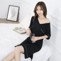 Sexy pajamas female summer size loose short sleeve modal nightgown thin fat MM home wear casual outside