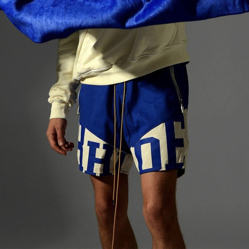Rhude Letter Splicing 22Ss New Shorts Niche Trendy Brand High Street Loose Men's and Women's Sports Casual Pants