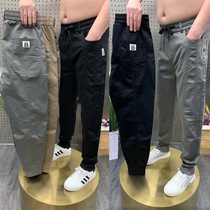 Spring Summer new casual pants Male tightness waist elastic loose small feet Old daddy pants net red with 100 hitch khalaren pants