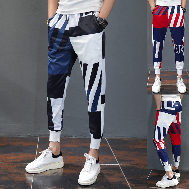 Spring Summer Ice Silk Cotton Casual Sports Pants Damp Men's Fashion Personality Long Pants Manic Pants Temperament Pants Man