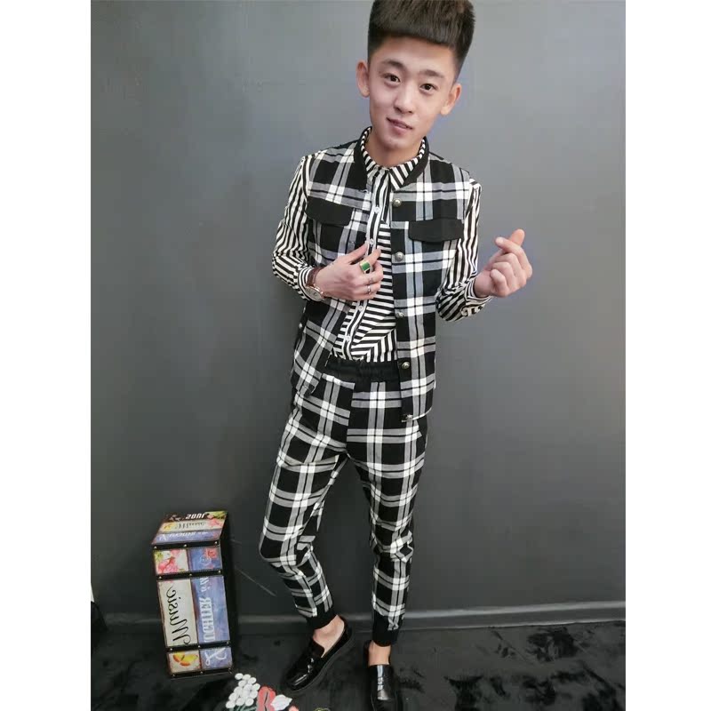 Mùa xuân và mùa thu tâm linh xã hội Slim Slim Quần Quần Casual Set Thời trang tay áo trẻ trung Áo khoác nam Bộ hai mảnh đồ bộ nam cao tuổi