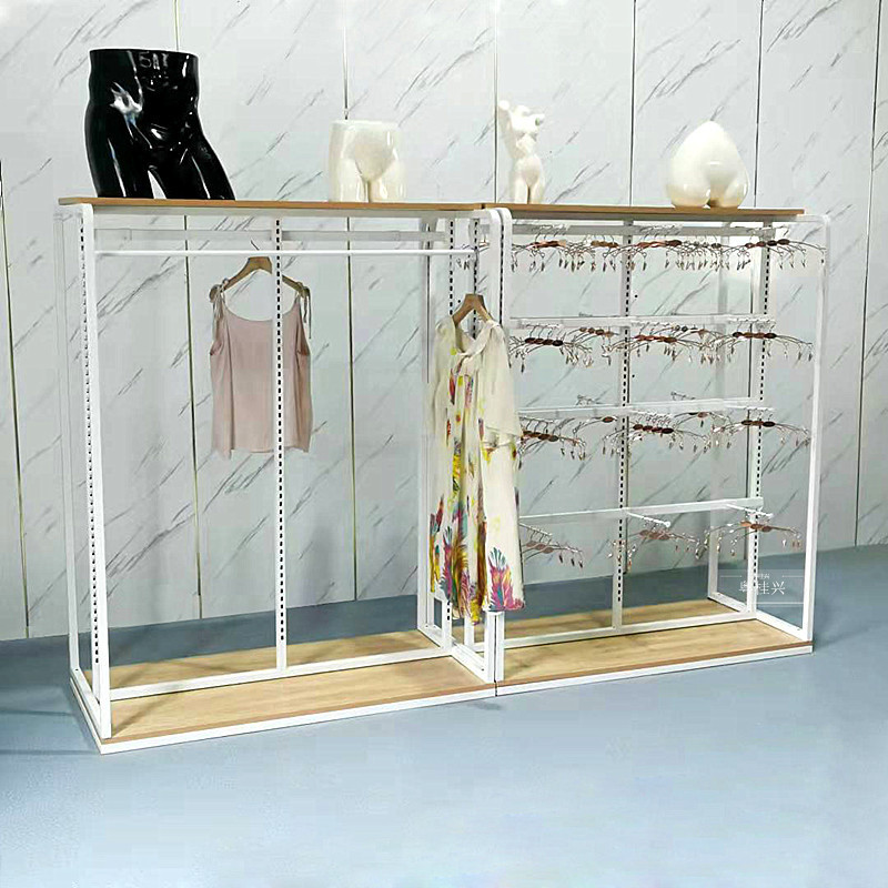 Lingerie Store Shelf Display Rack, White Lingerie and Underwear Display Cabinet, Floor-Standing Pajamas Double-Row Island Display Rack for Sleepwear