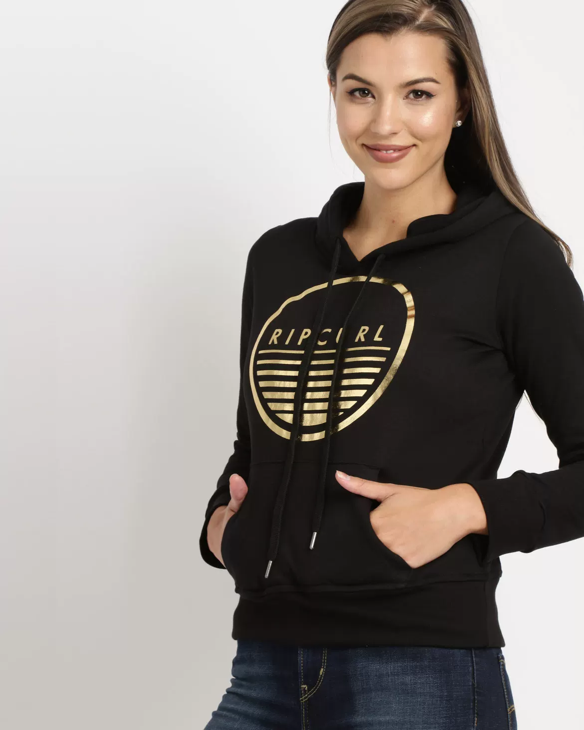 Женская худи-RIPCURL с отражающими элементами и меховой подкладкой, черная