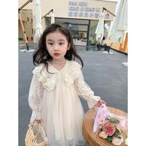 Girls Dresses Spring and Autumn New 2024 Korean Style Western Girl Baby Gauze Skirt Fairy Skirt Puffy Princess Skirt