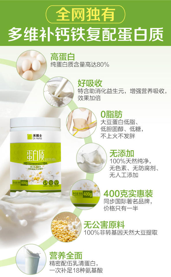 Bột protein bác sĩ Wo nhập khẩu bột whey protein thể dục trẻ em phụ nữ mang thai sản phẩm sức khỏe trung niên 400g - Thực phẩm dinh dưỡng trong nước tảo xoắn nhật bản