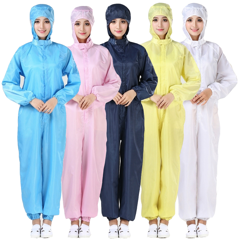 Antistatic clothing with a cap even for clean and dust-free, two-style workwear protective clothing for men and women with static electricity
