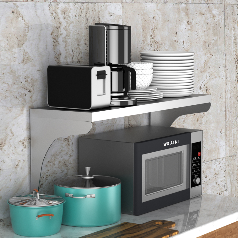 Stainless Steel Kitchen Shelving Wall-mounted Electric Rice Cooker Rack Monolayer Containing Wall Upper Perforated Shelf Thickening