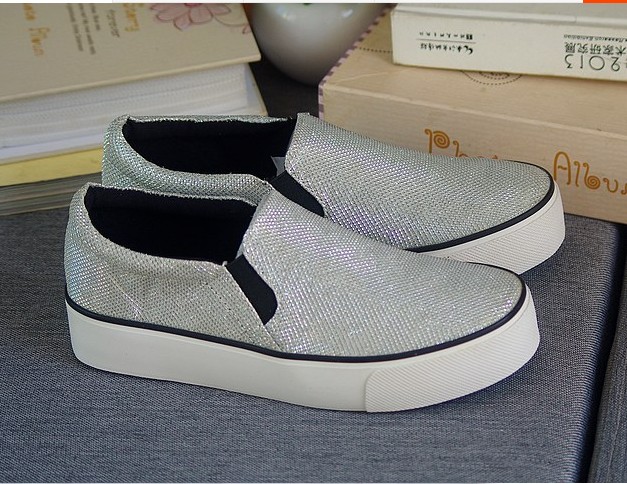 Mùa xuân và mùa thu mới thấp để giúp miệng nông bằng phẳng với sequin dày phía dưới làm tăng đôi giày vải Fu Fu Giày thủy triều giày sport