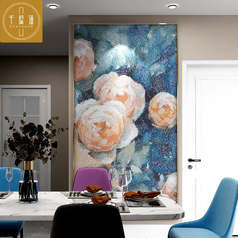 Rose Blossom Crystal Glass Ice Jade Mosaic Puzzle Background Wall TV Wall Tile Collage Wall Sticker Art Mural