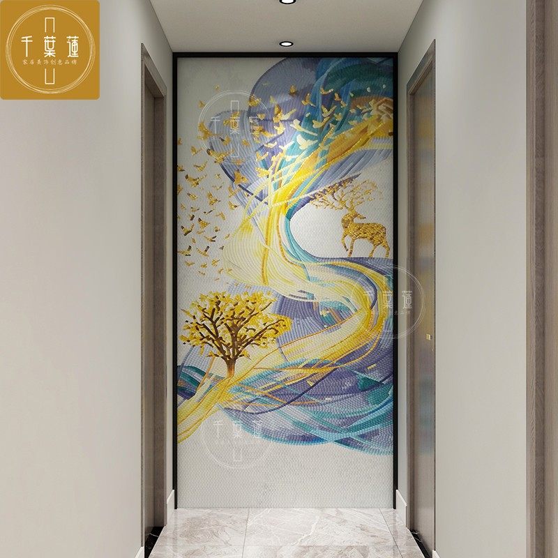 Modern Minimalist Style Light Lavish Glass Mosaic Background Wall Tile Cut Puzzle Parquet Wall Applique for the Living Room Deer