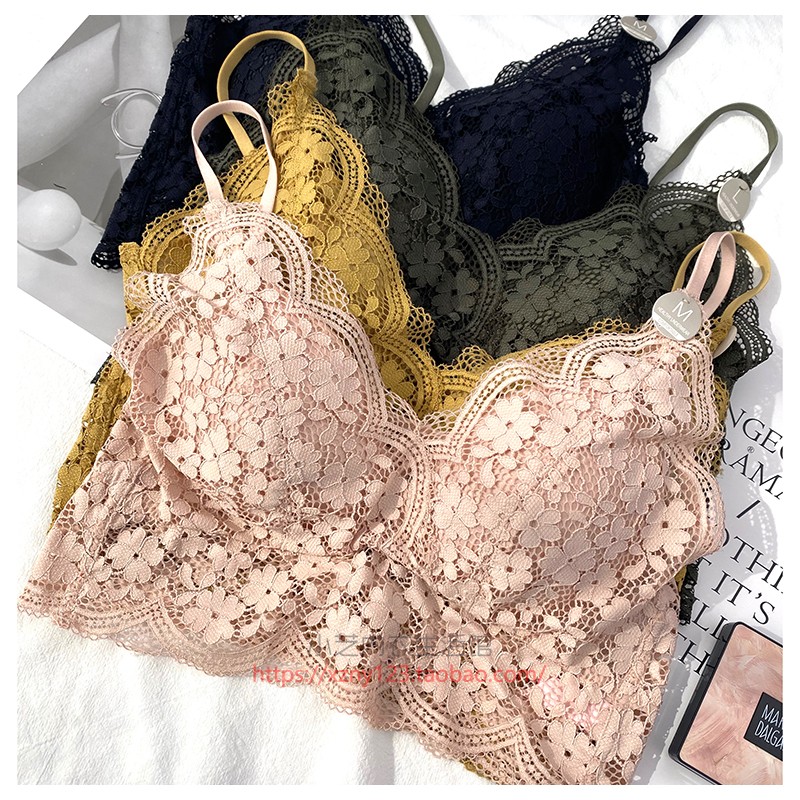 Thin section spring and summer hollow breathable wrap chest French high-end lace push-up bra sling tube top female Dai Meirui 2339