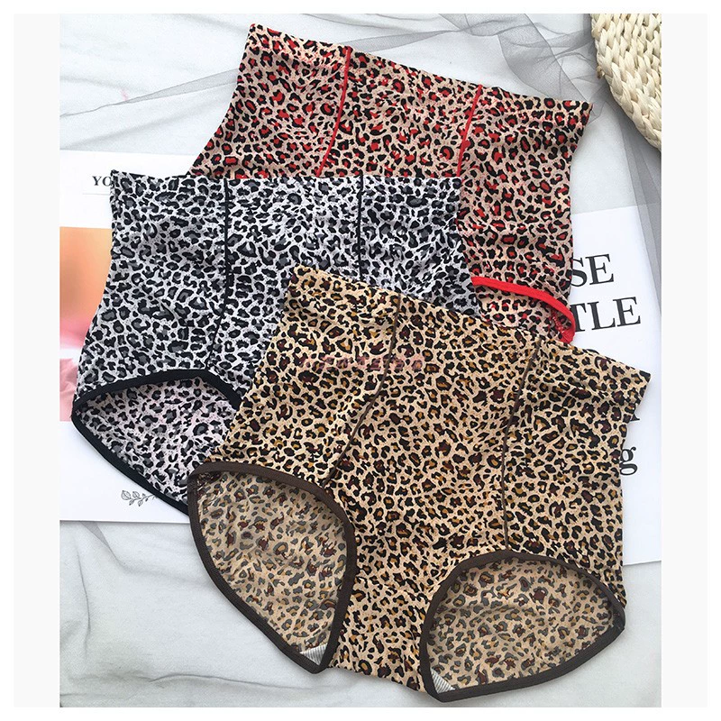 Công chúa cổ đại 7553 Leopard Print Eo cao Eo mềm mại thoáng khí XL Bụng nâng quần lót gợi cảm Nữ ba - Giống cái