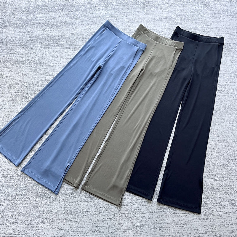2025 Spring/Summer New Women's Flared Pocket Yoga Pants Solid Color Stretch High-Waisted Yoga Fitness Pants Lu Source Fabric
