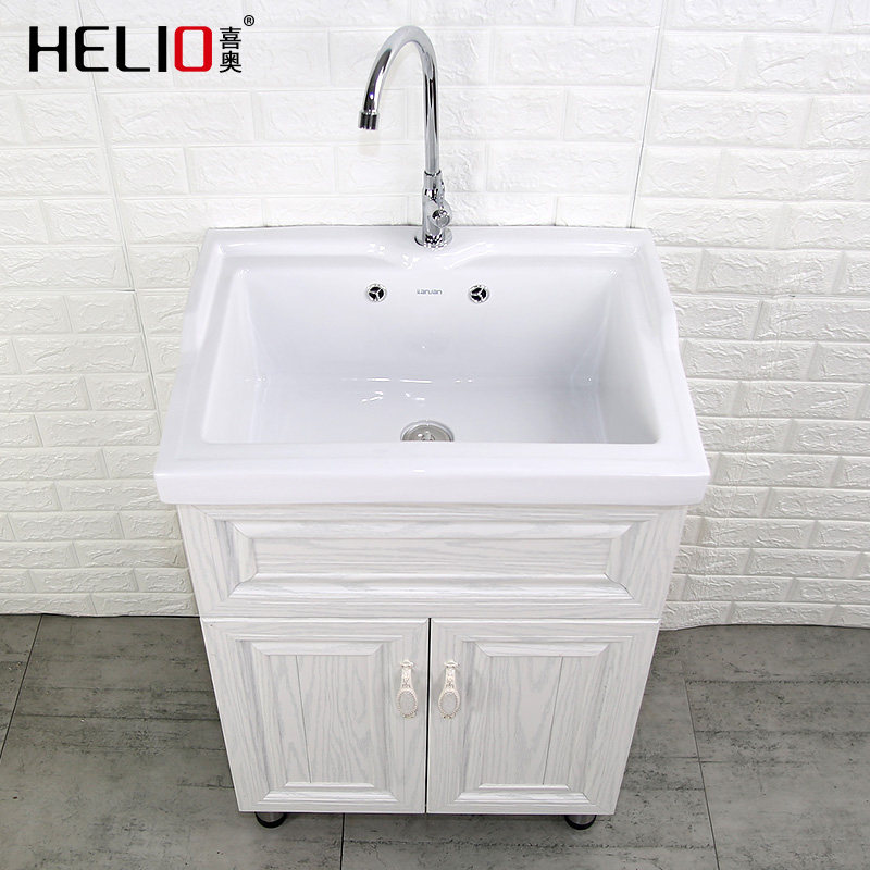 Ceramic washing pool Space aluminum alloy bathroom cabinet Washing basin with washboard Balcony Large floor-to-ceiling integrated basin