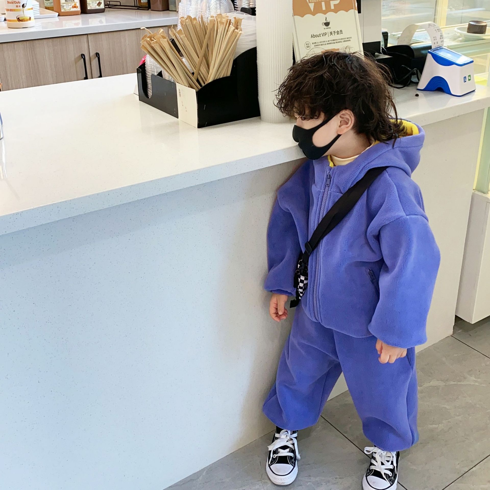 Children Suits 2021 Winter New Boy Gushed Casual Suit for male and female Han version thickened Two sets