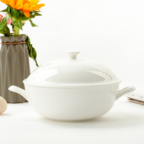 Pure white bone porcelain household bowl soup bowl soup pot ceramic tableware stew pot double ear soup pot large with lid pot