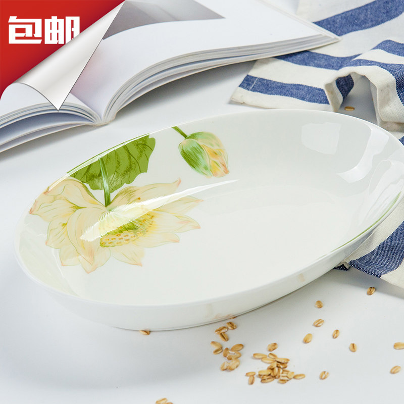 Tangshan bone China hotel 10-inch deep soup fish plate Oval deep plate dinner plate 10-inch small fish plate steamed vegetable fish head plate