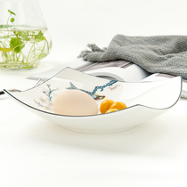 Household Tangshan bone china tableware 8-inch ceramic deep plate irregular plate rice plate dinner plate steak plate steak plate