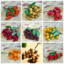 Simulation fruit skewers fake fruit Chee longan longan pomegranate Bayberry yellow skin model with leaf decorations