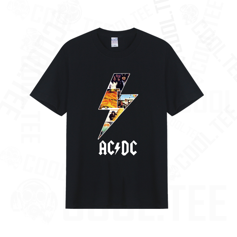 Heavy Metal Rock Ac/Dc Band Merchandise Pure Cotton Short-Sleeve T-Shirt with Loose Fit and Lightning Logo Print Trendy