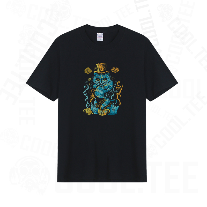 Cheshire Cat Pure Cotton Short-Sleeve T-Shirt Alice in Wonderland Merchandise Unisex Crew Neck Loose Fit