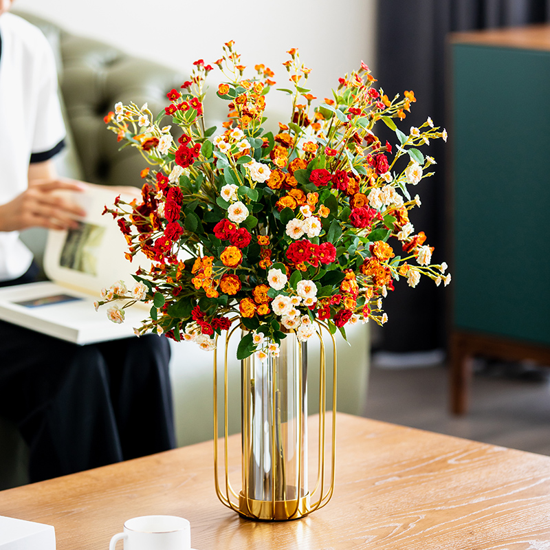 Harvest hut dried flowers rose rose simulation silk flower ornaments dining table flower decoration living room decoration fake flower arrangement