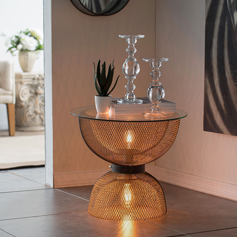 Harvest cottage modern light luxury creative wrought iron vintage glass small coffee table side a few nights light corner a few coffee table living room
