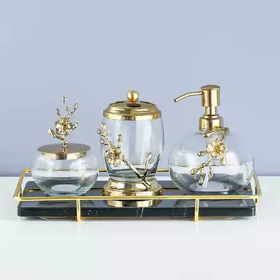 Harvest cottage India imported golden plum blossom glass bathroom toiletries ornaments Bath bottle toothbrush holder jewelry